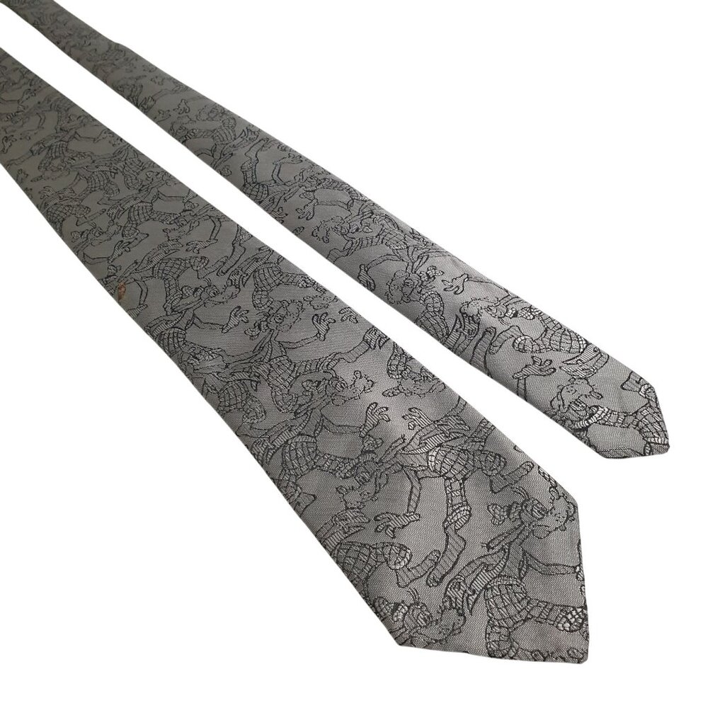 Disney Goofy Print Balancine Patterned Men Silk Tie Works Gray Black Gift Dad